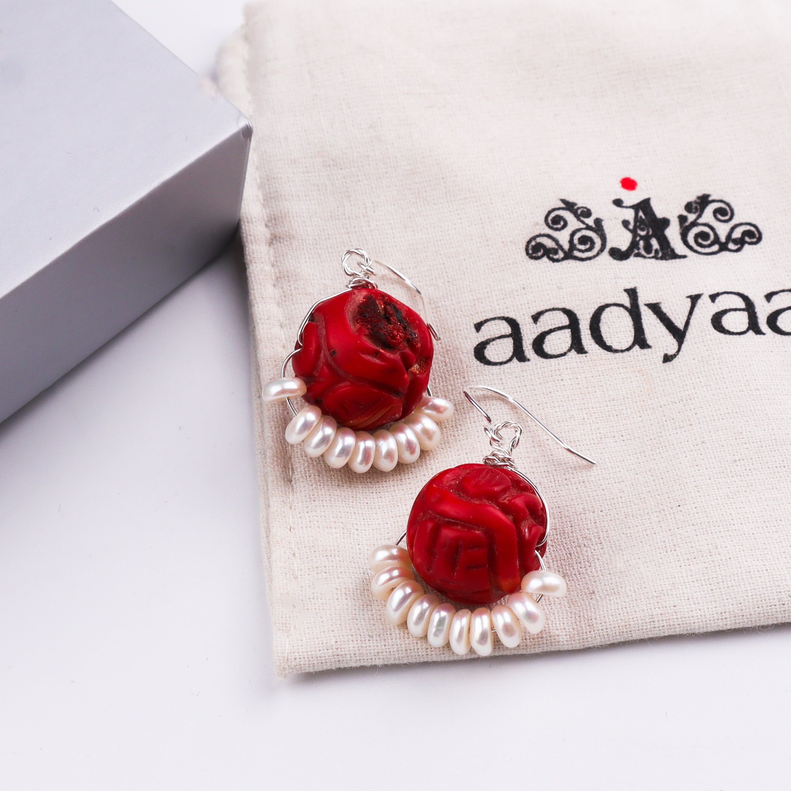 Coral & Freshwater Pearl Silver Earrings (Project Handmade)