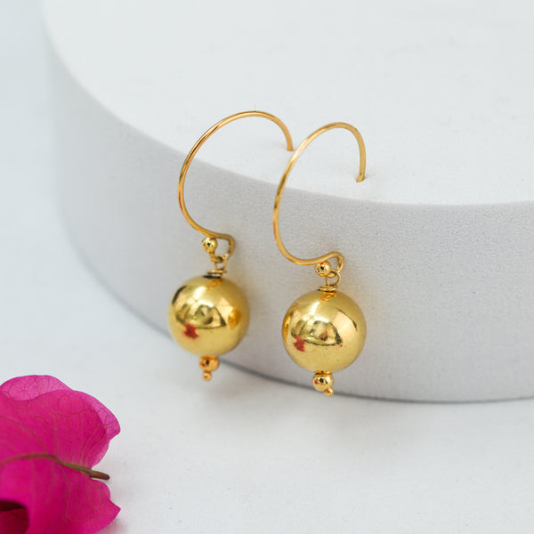Silver Bead (10mm) Earring |  92.5 Silver | 22K Gold Plated