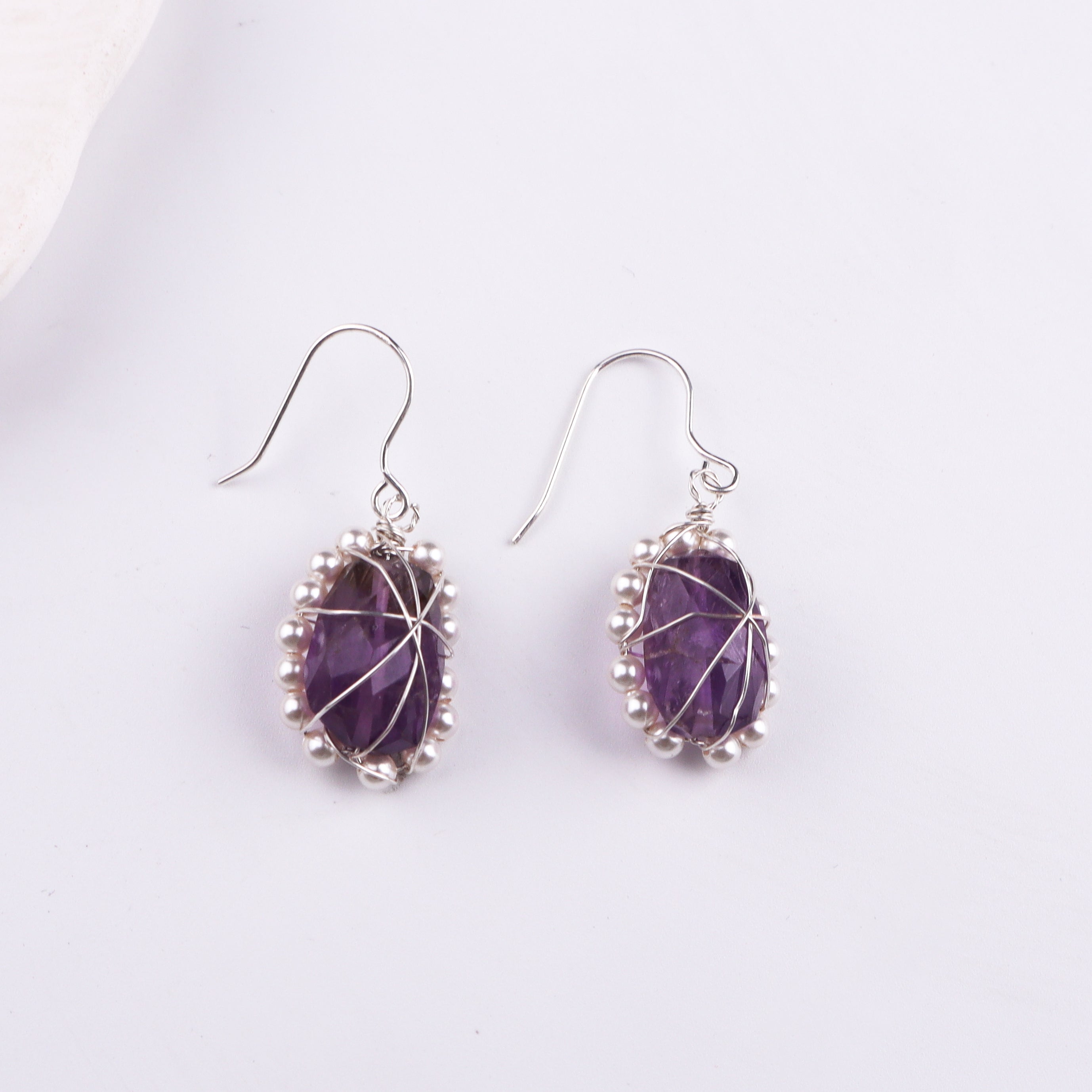 Amethyst & Pearl Silver Earrings (Project Handmade)