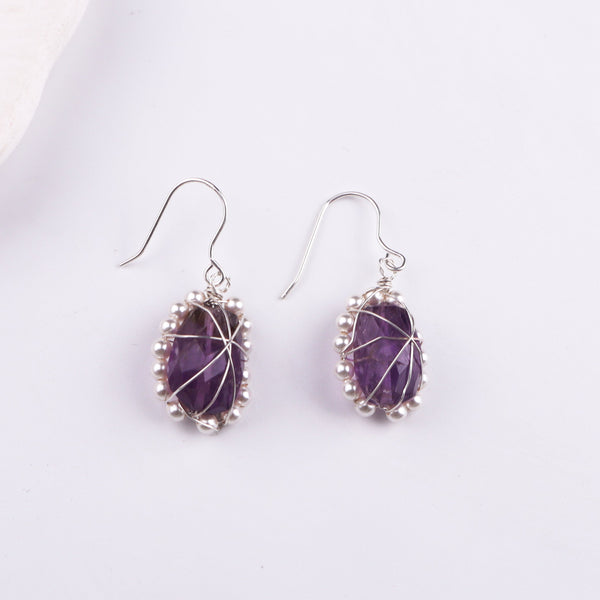 Amethyst & Pearl Silver Earrings (Project Handmade)