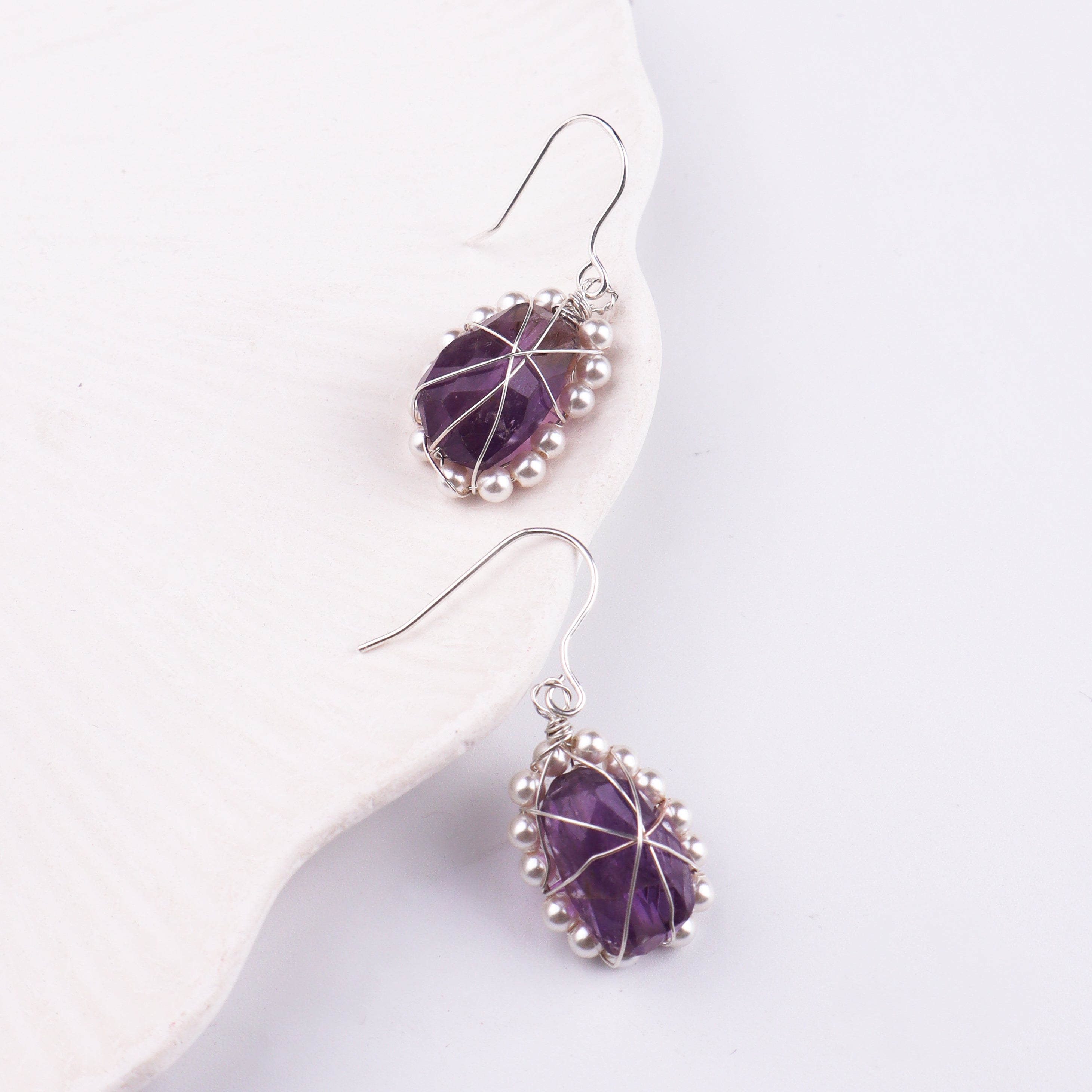 Amethyst & Pearl Silver Earrings (Project Handmade)