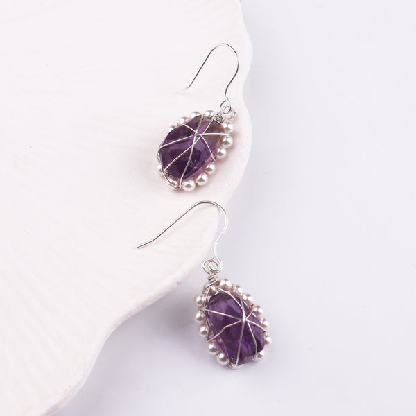 Amethyst & Pearl Silver Earrings (Project Handmade)