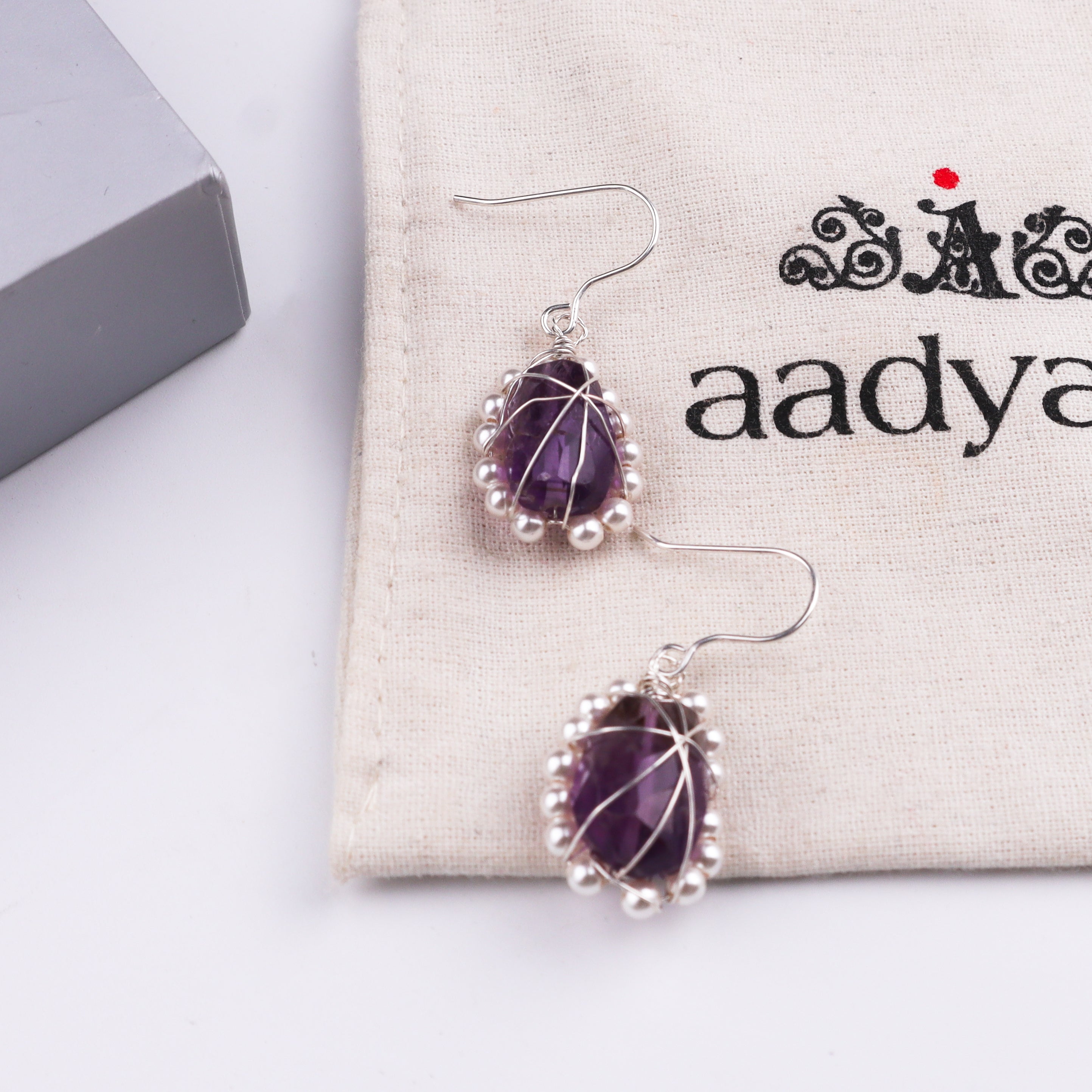 Amethyst & Pearl Silver Earrings (Project Handmade)
