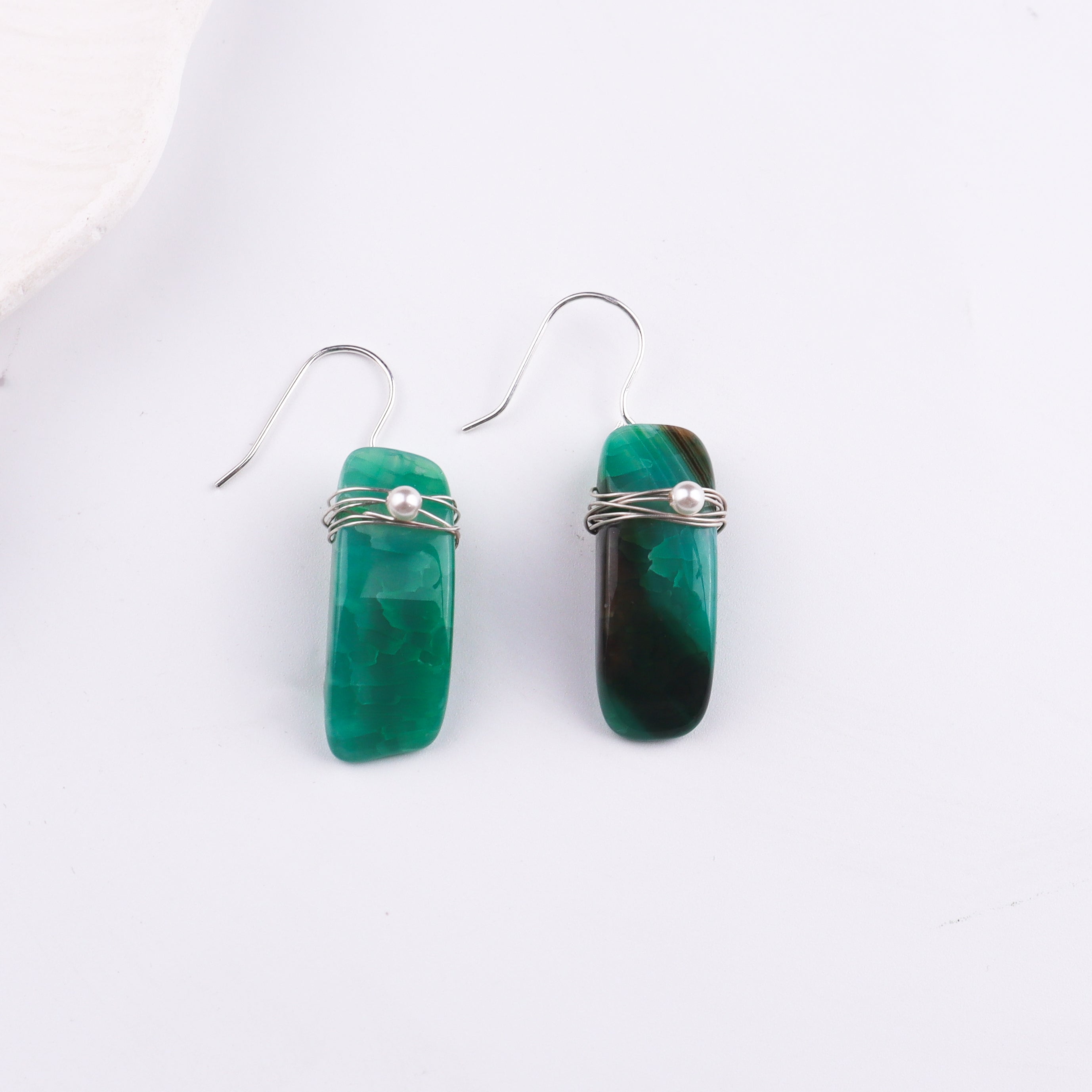 Pearl Wrap Silver Earrings with Semi-Precious Stones (Project Handmade)