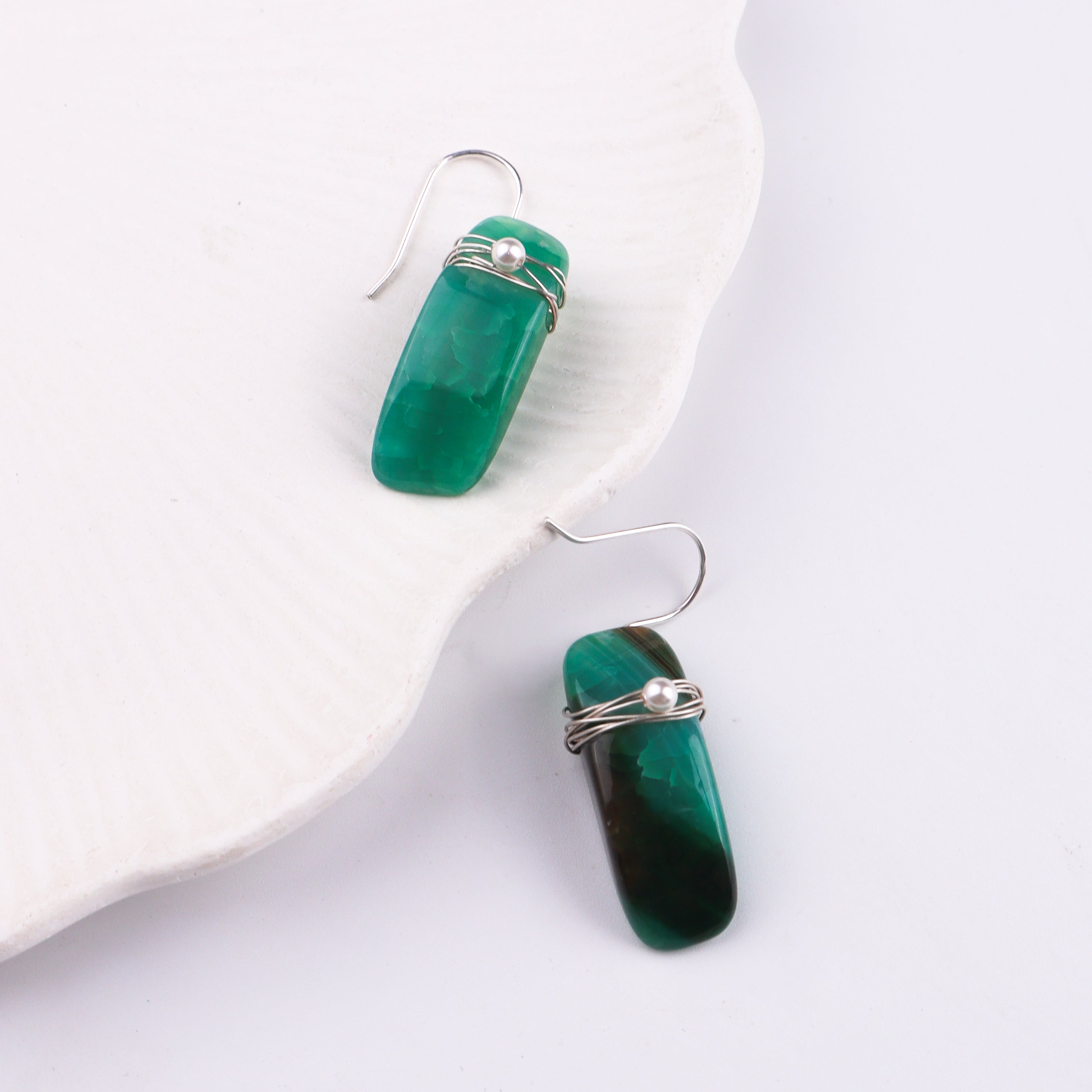 Pearl Wrap Silver Earrings with Semi-Precious Stones (Project Handmade)