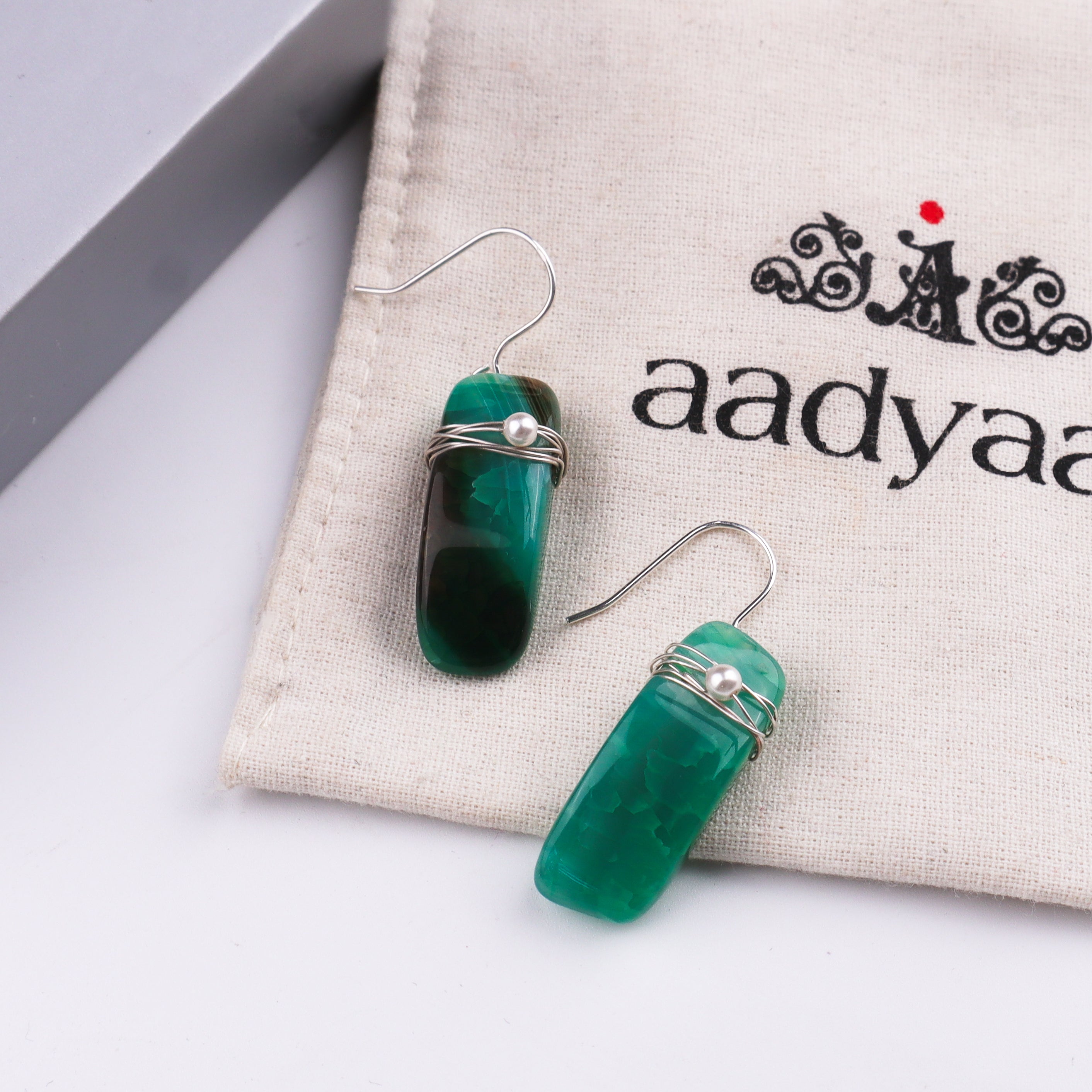 Pearl Wrap Silver Earrings with Semi-Precious Stones (Project Handmade)