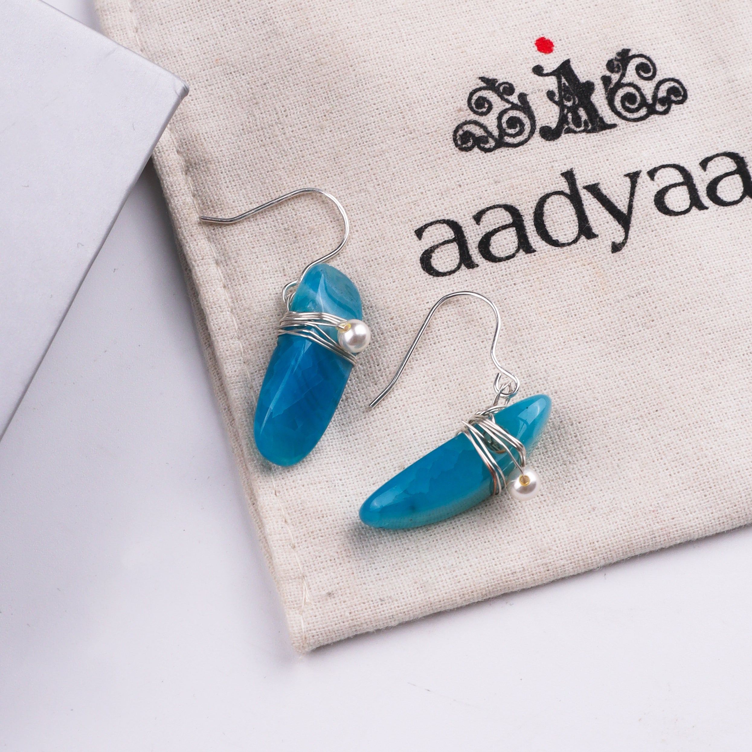 Blue Agate & Pearl Silver Earrings (Project Handmade)