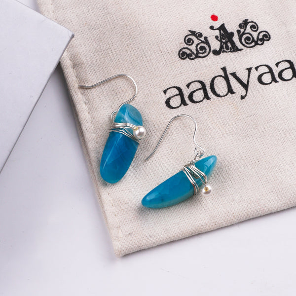 Blue Agate & Pearl Silver Earrings (Project Handmade)