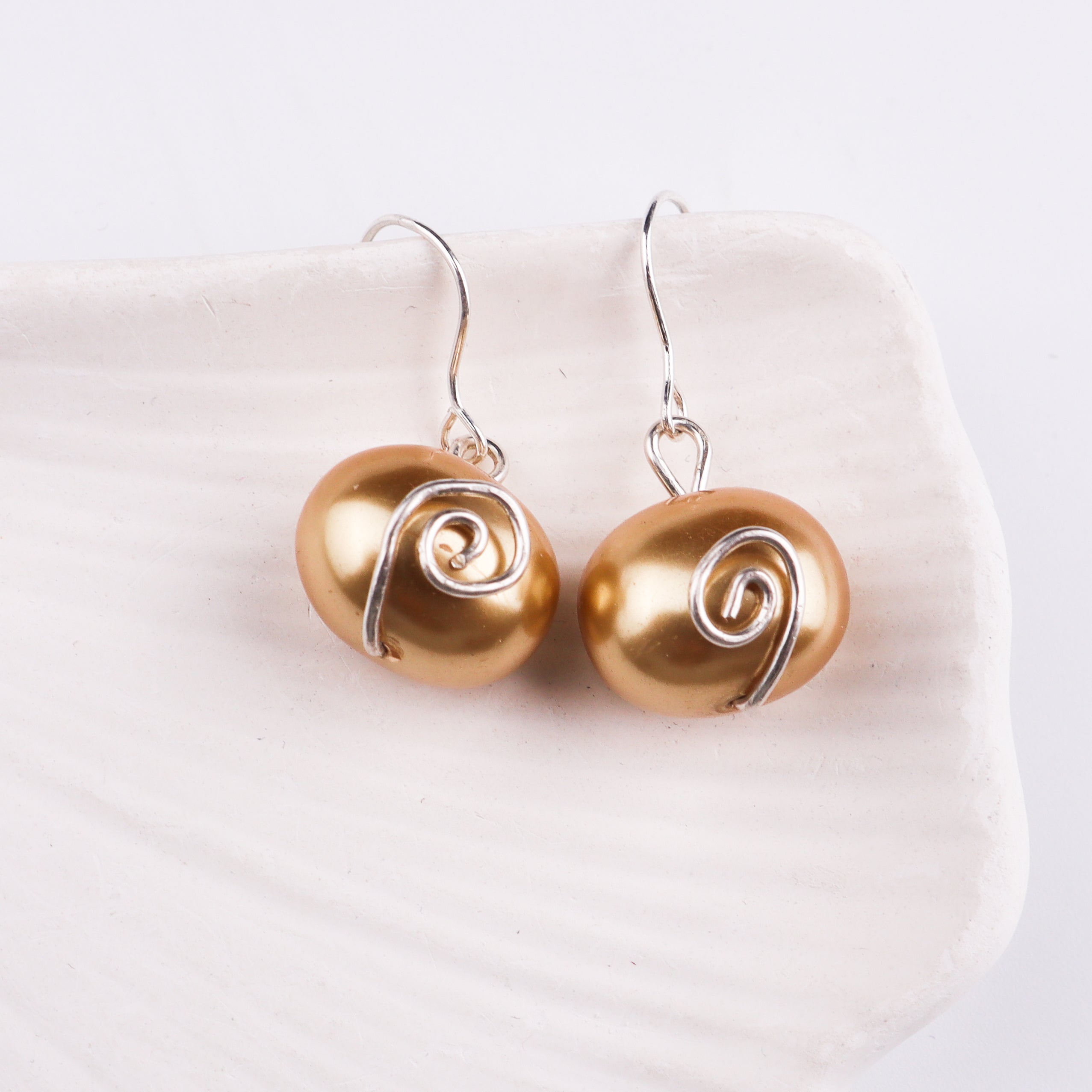 Golden Pearl Silver Earrings (Project Handmade)