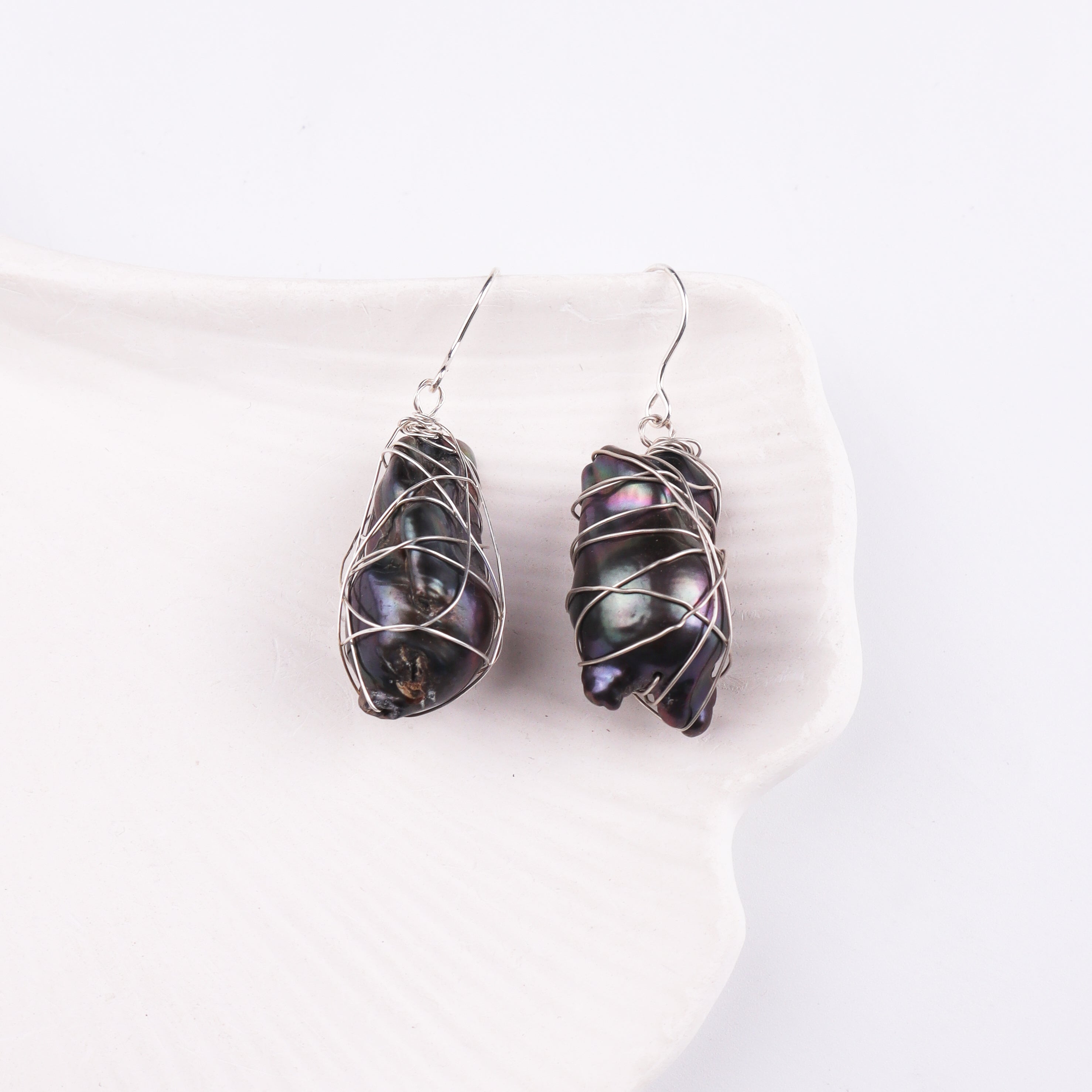 Wired Wrap Baroque Pearl Silver Earrings (Project Handmade)