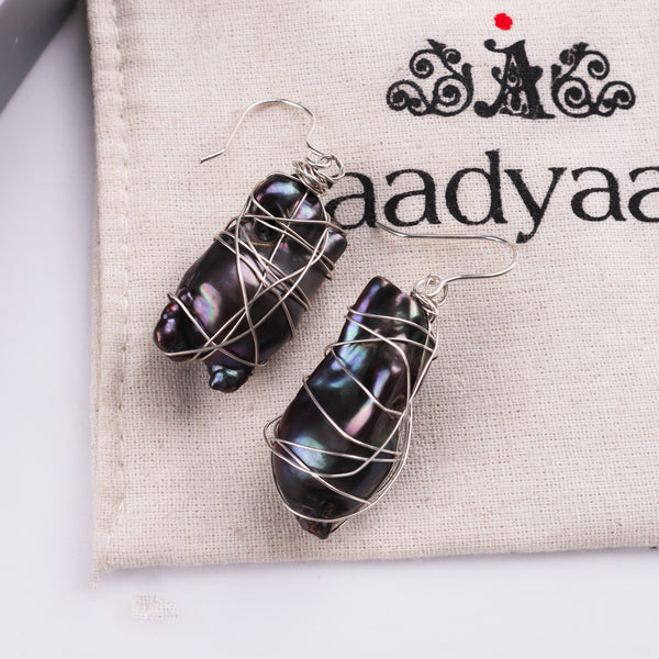 Wired Wrap Baroque Pearl Silver Earrings (Project Handmade)