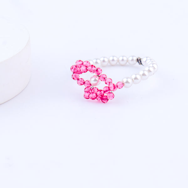 Silver Pearl Ring with Ruby Stones