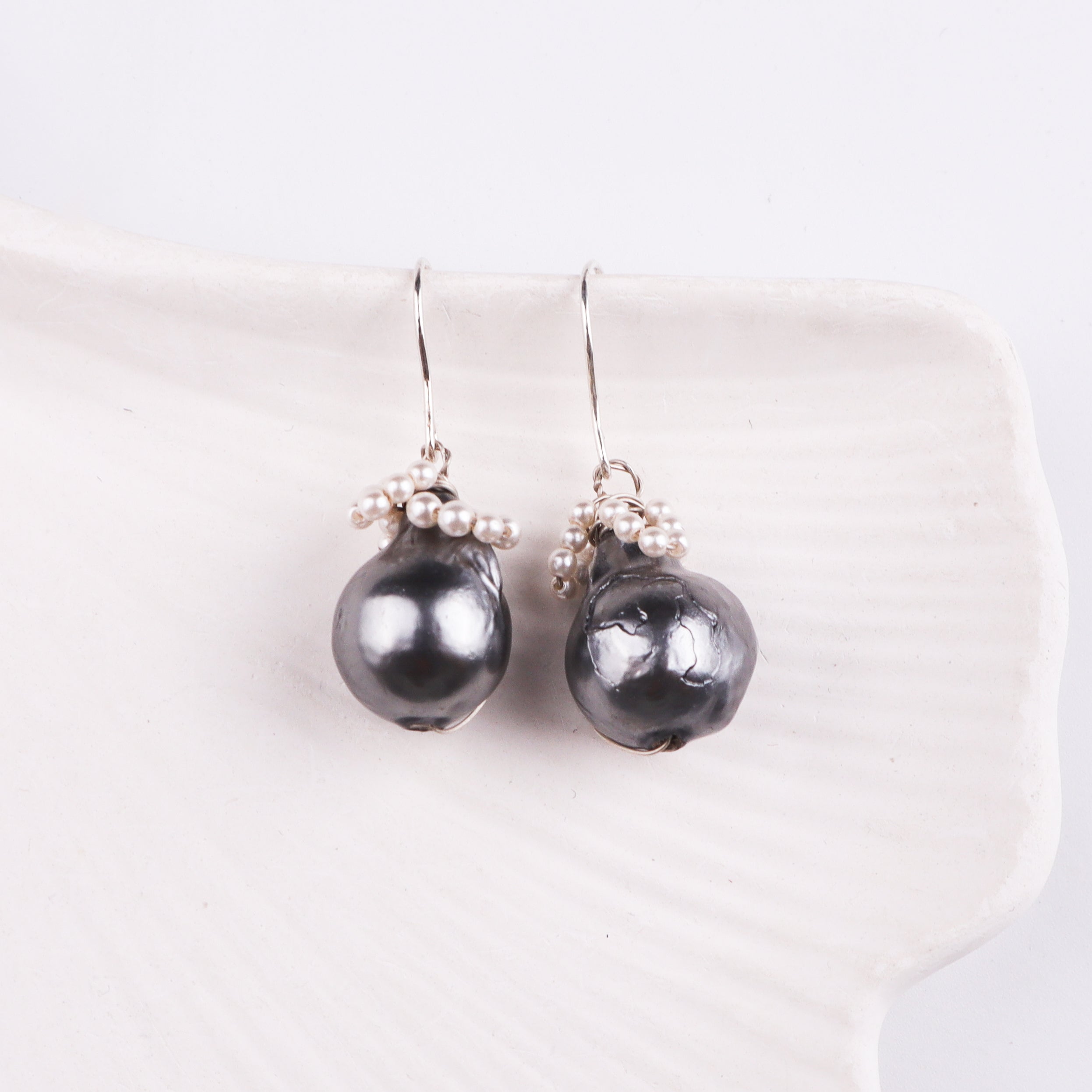 Black Baroque Pearl Silver Earrings (Project Handmade)