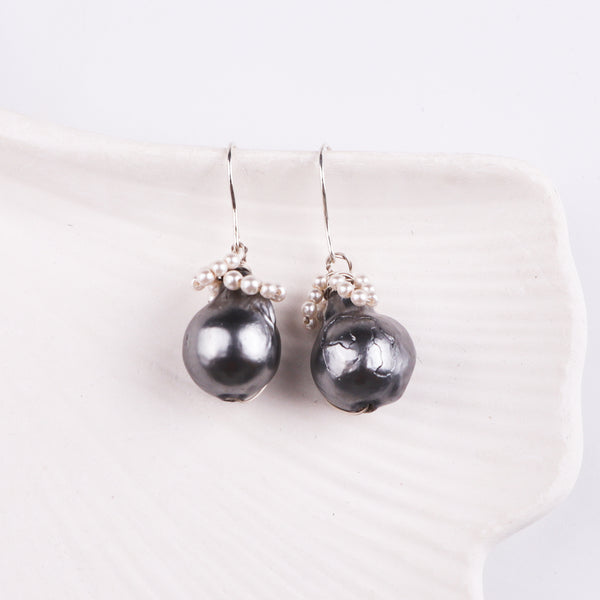Black Baroque Pearl Silver Earrings (Project Handmade)