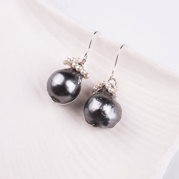Black Baroque Pearl Silver Earrings (Project Handmade)