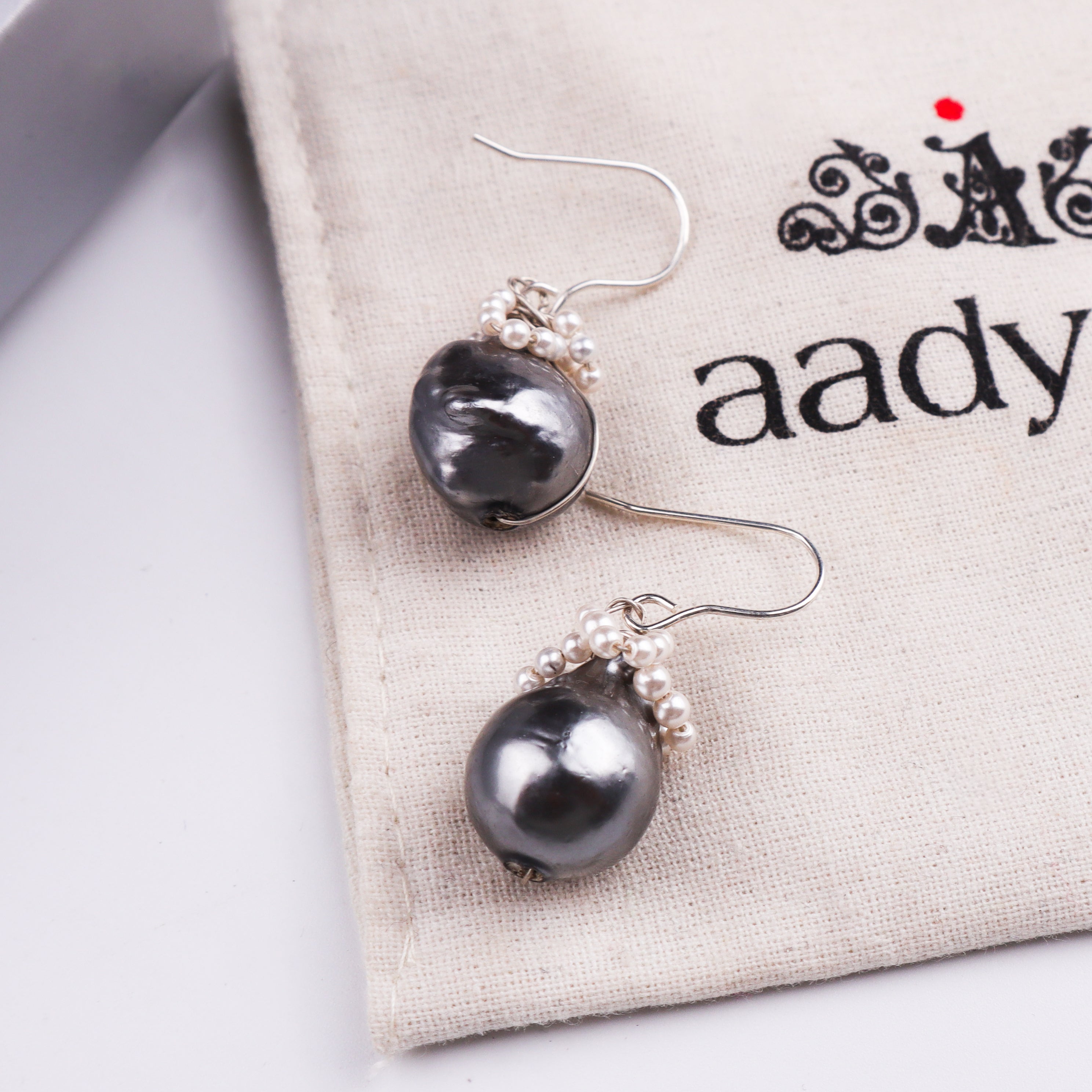 Black Baroque Pearl Silver Earrings (Project Handmade)