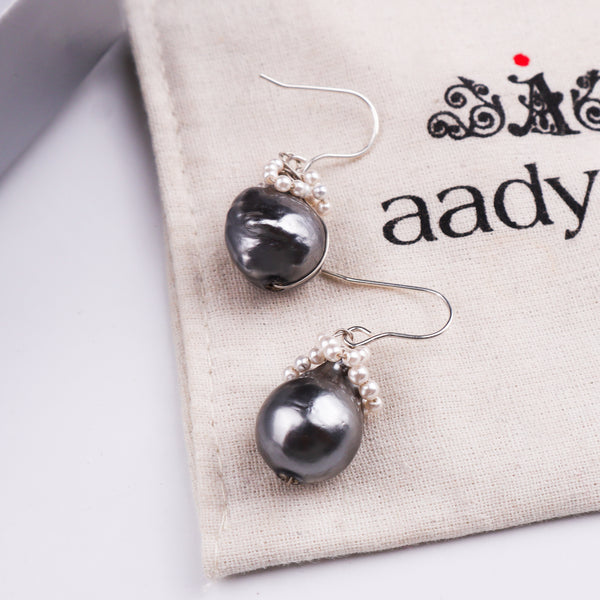 Black Baroque Pearl Silver Earrings (Project Handmade)