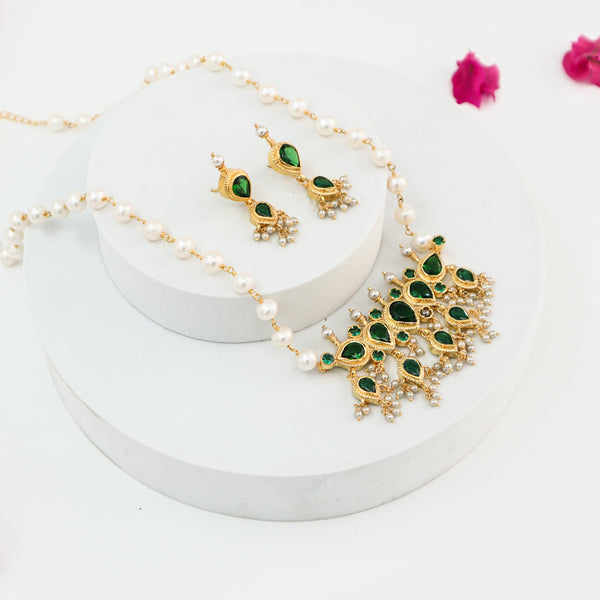 Silver Tanmani Set with Green Onyx |  92.5 Silver | 22K Gold Plated