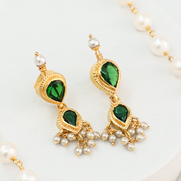 Silver Tanmani Set with Green Onyx |  92.5 Silver | 22K Gold Plated