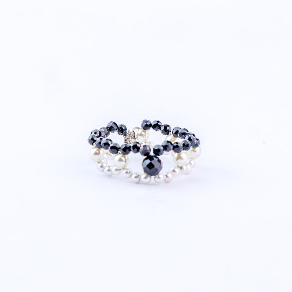 Silver Pearl Ring with Black Spinel