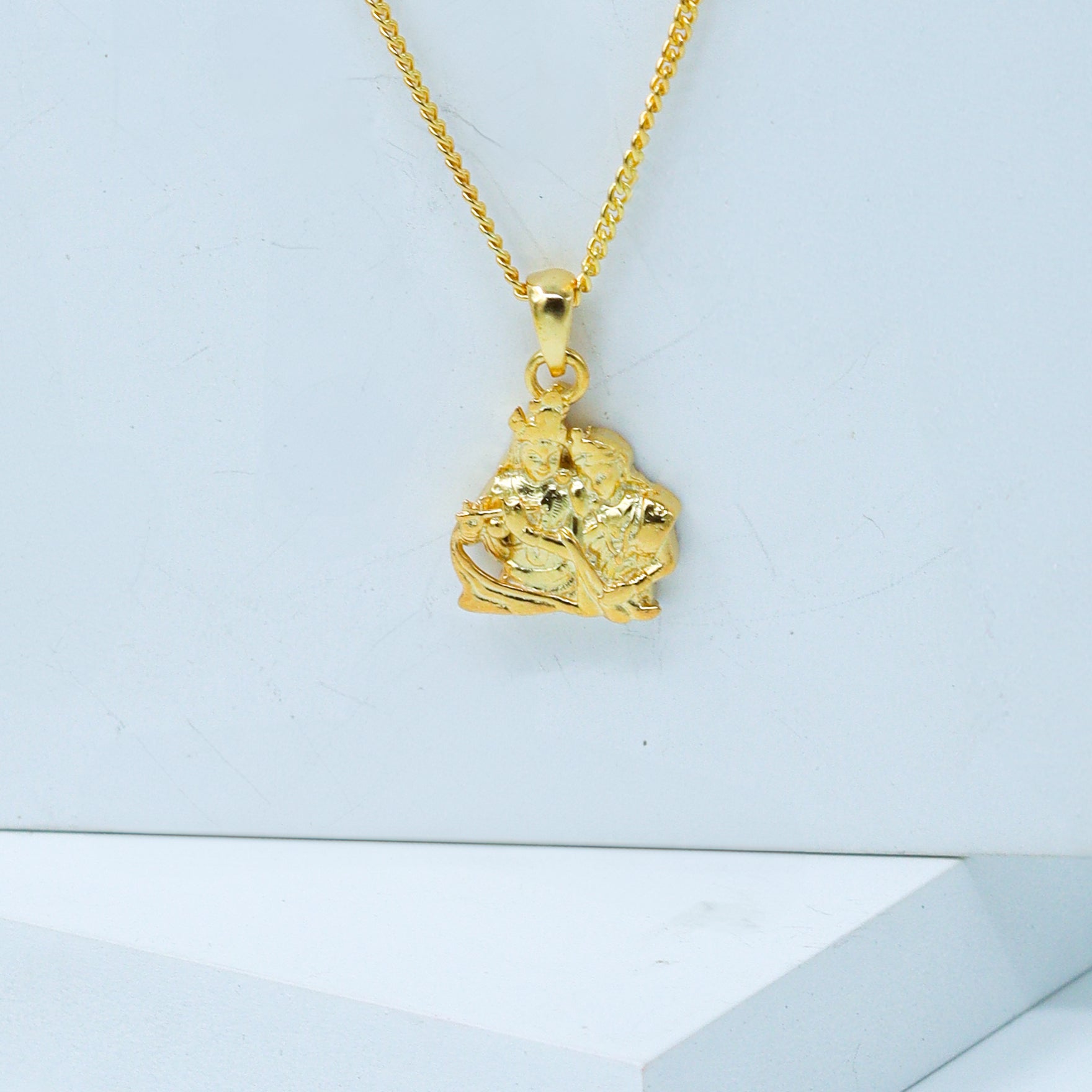 Silver Radha Krishna Pendant Necklace  | 22K Gold Plated | 92.5 Silver
