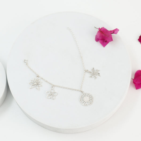 Silver Flower Pack Multi Charm Bracelet