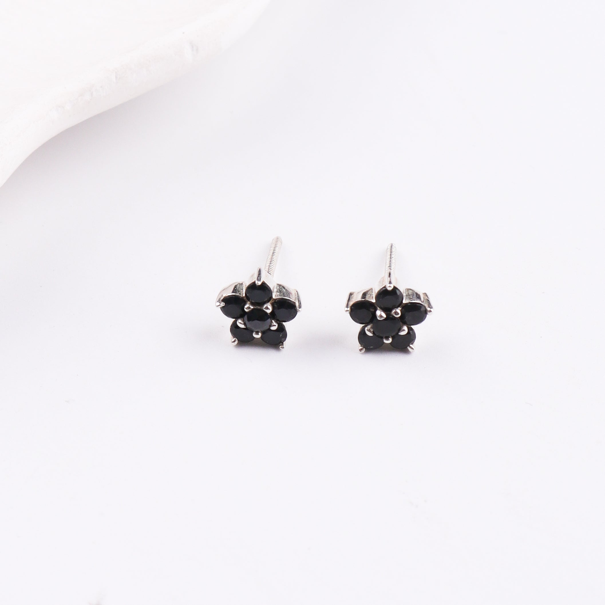 Black CZ Flower Stud | 92.5 Silver