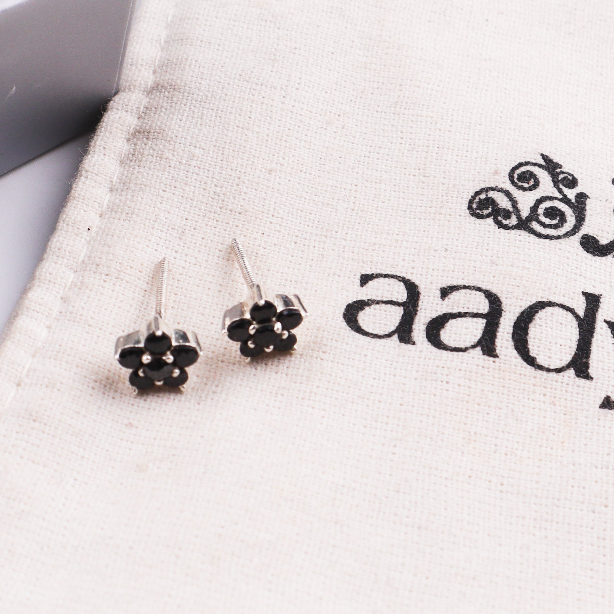 Black CZ Flower Stud | 92.5 Silver