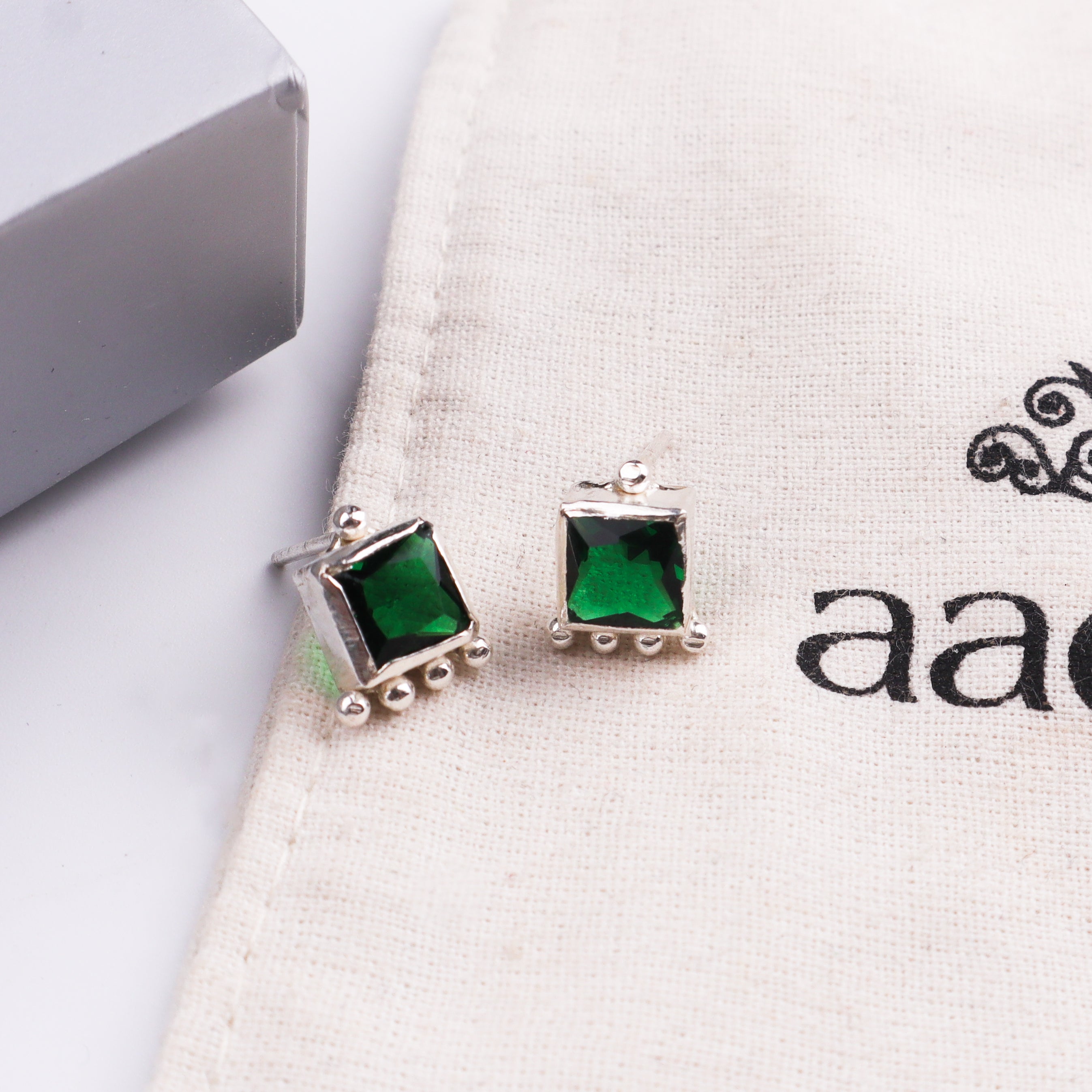 Green CZ Stud | 92.5 Silver