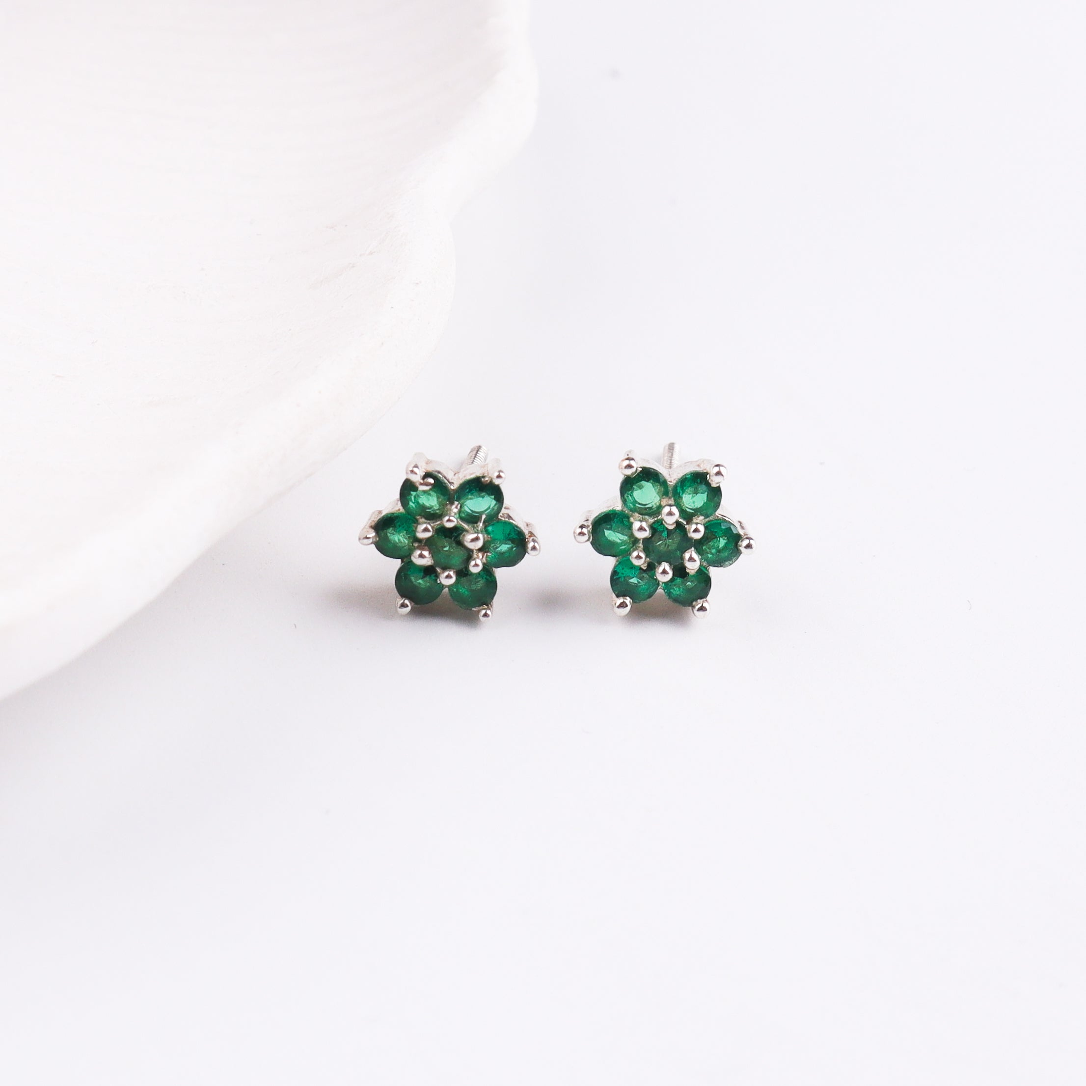Green CZ Flower Stud | 92.5 Silver