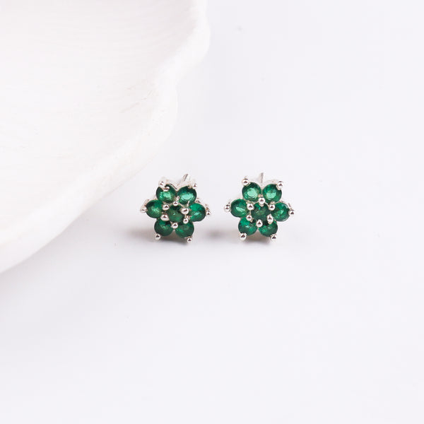 Green CZ Flower Stud | 92.5 Silver