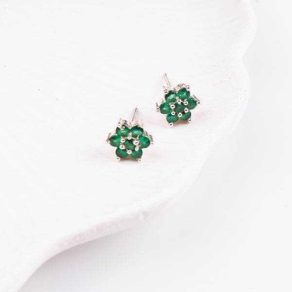 Green CZ Flower Stud | 92.5 Silver