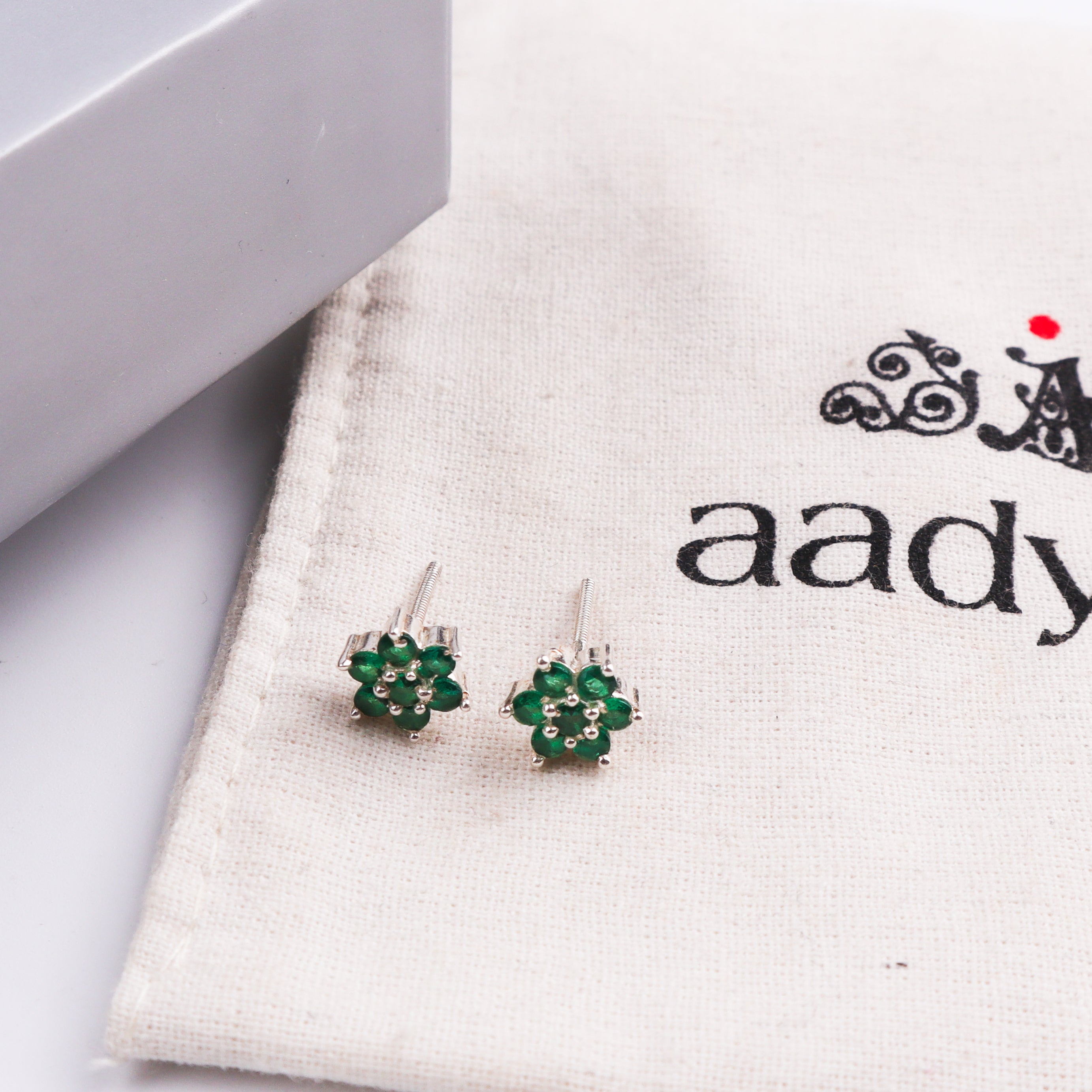 Green CZ Flower Stud | 92.5 Silver