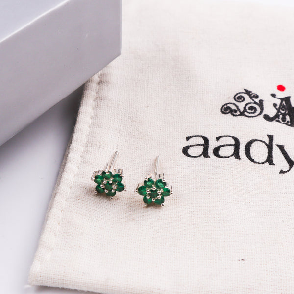 Green CZ Flower Stud | 92.5 Silver