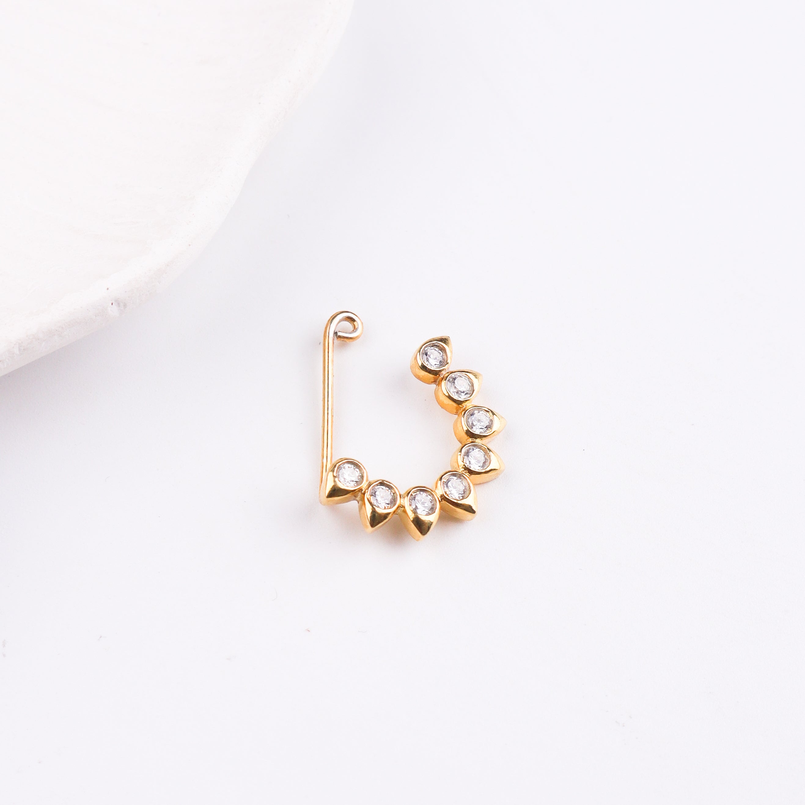 CZ Petal Nath (Clip-On) | 22K Gold Plated | 92.5 Silver