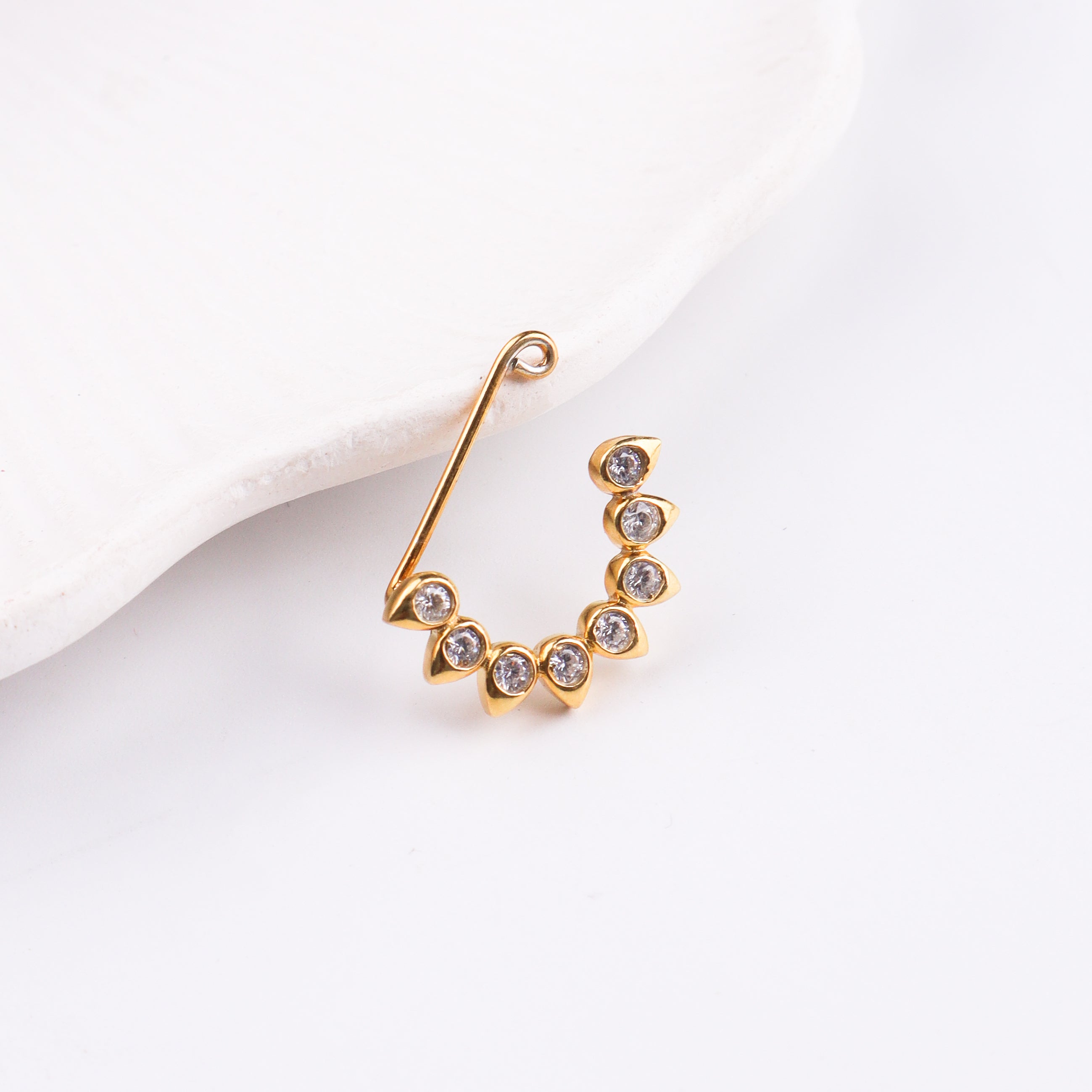 CZ Petal Nath (Clip-On) | 22K Gold Plated | 92.5 Silver