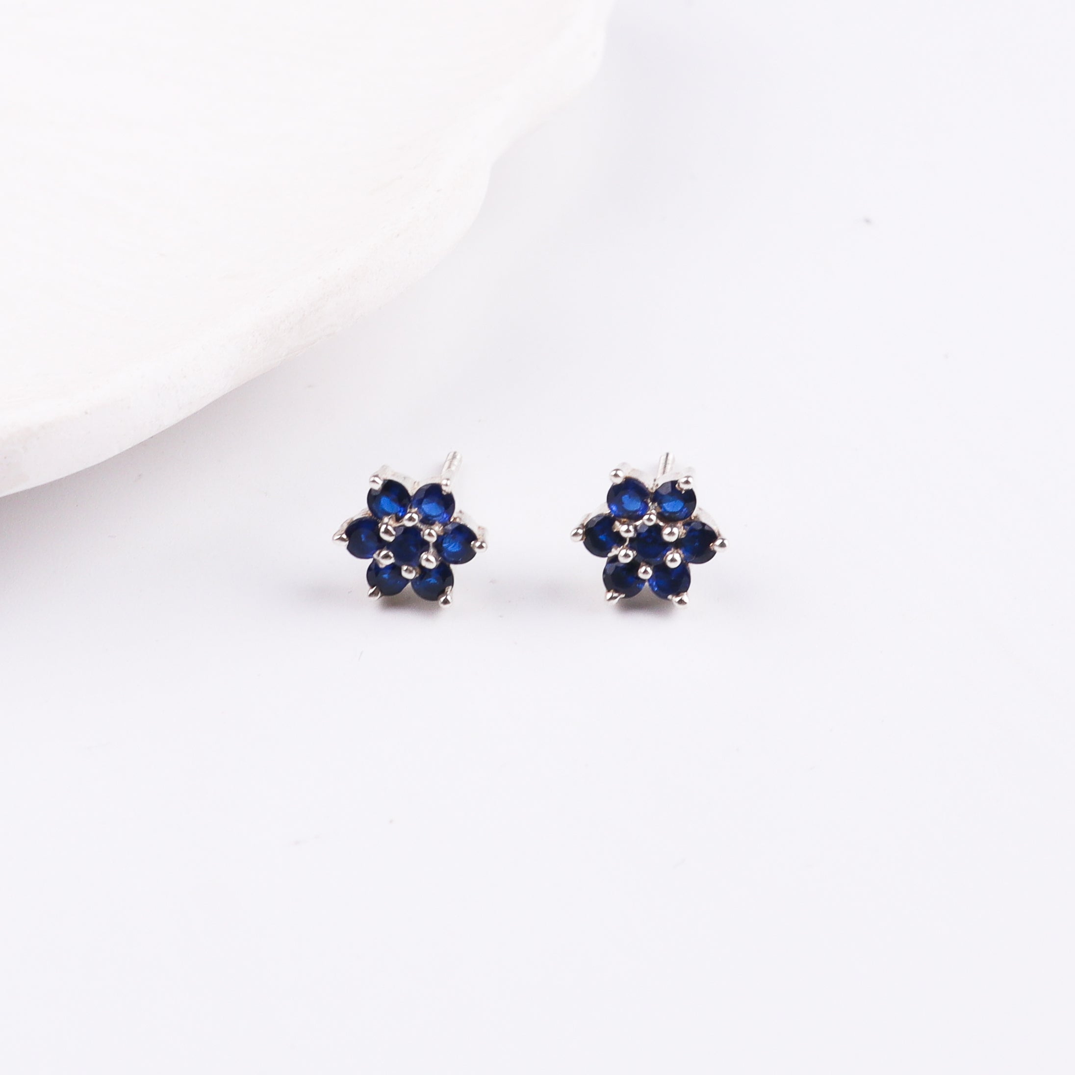 Blue CZ Flower Stud | 92.5 Silver