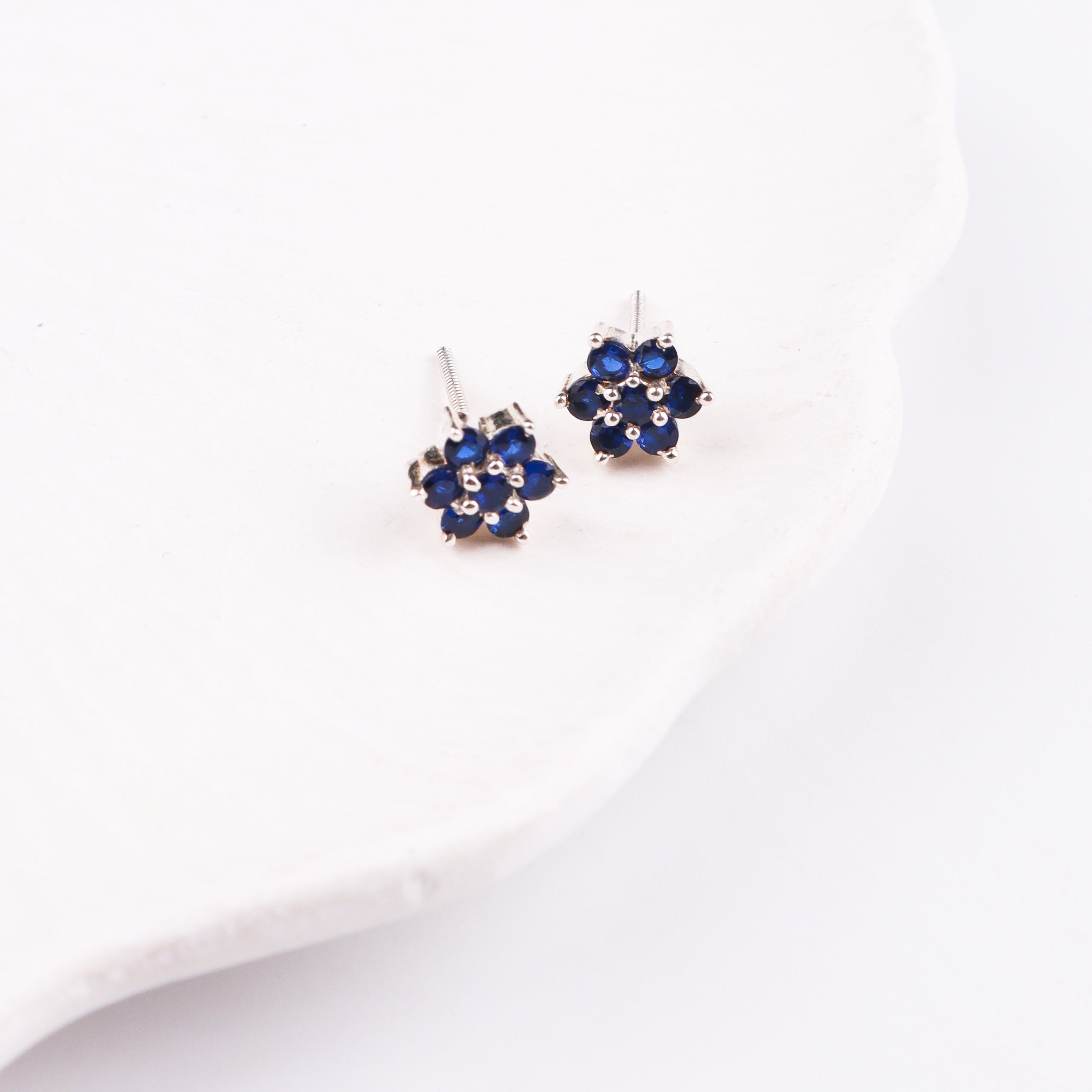 Blue CZ Flower Stud | 92.5 Silver