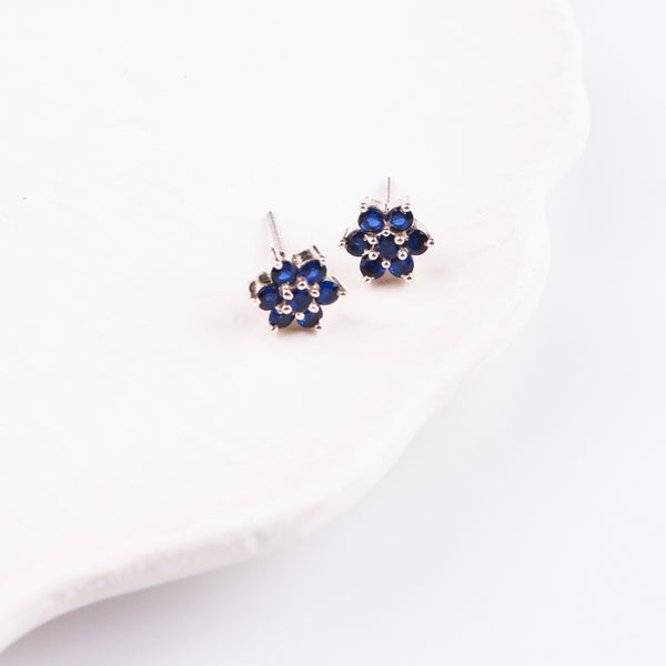 Blue CZ Flower Stud | 92.5 Silver