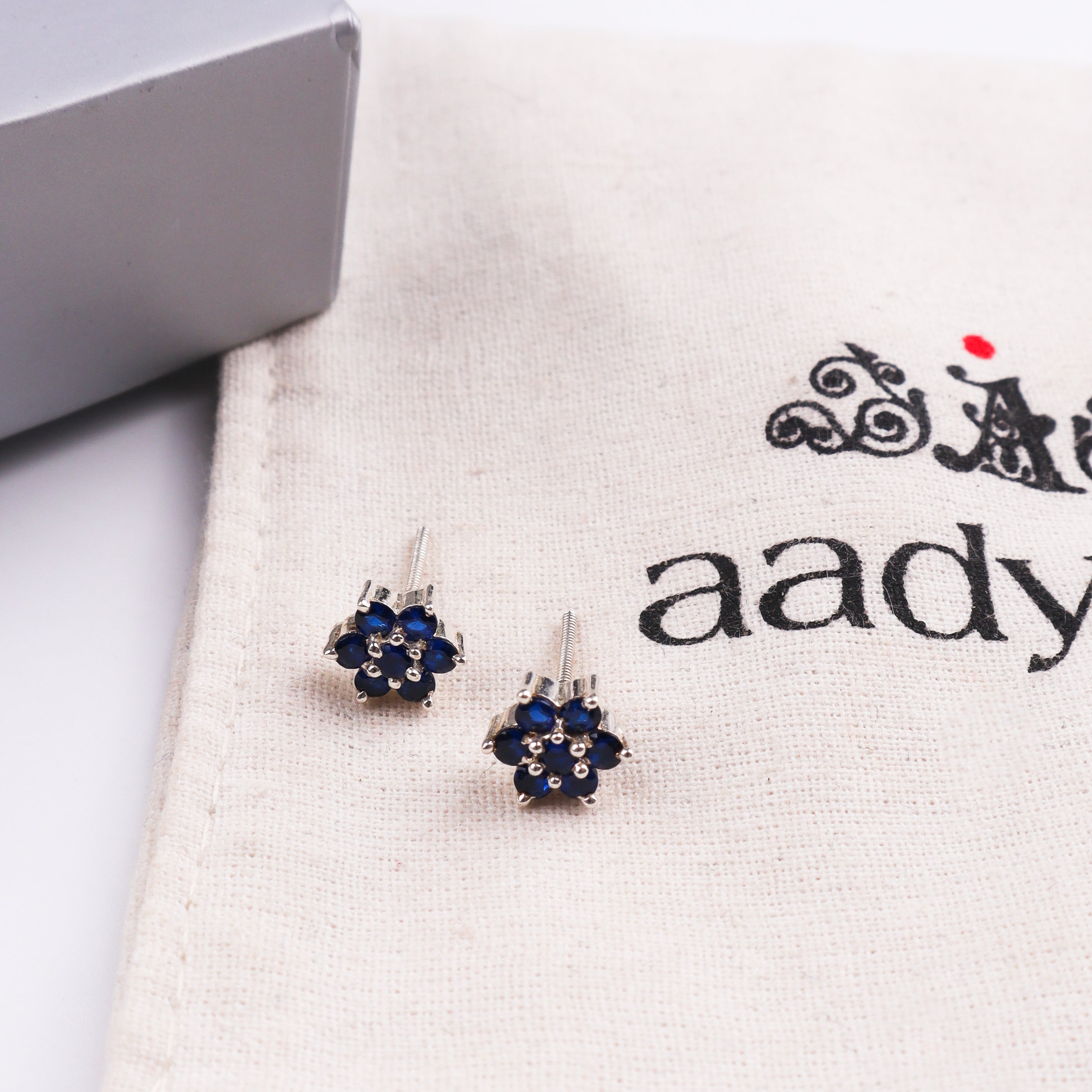 Blue CZ Flower Stud | 92.5 Silver
