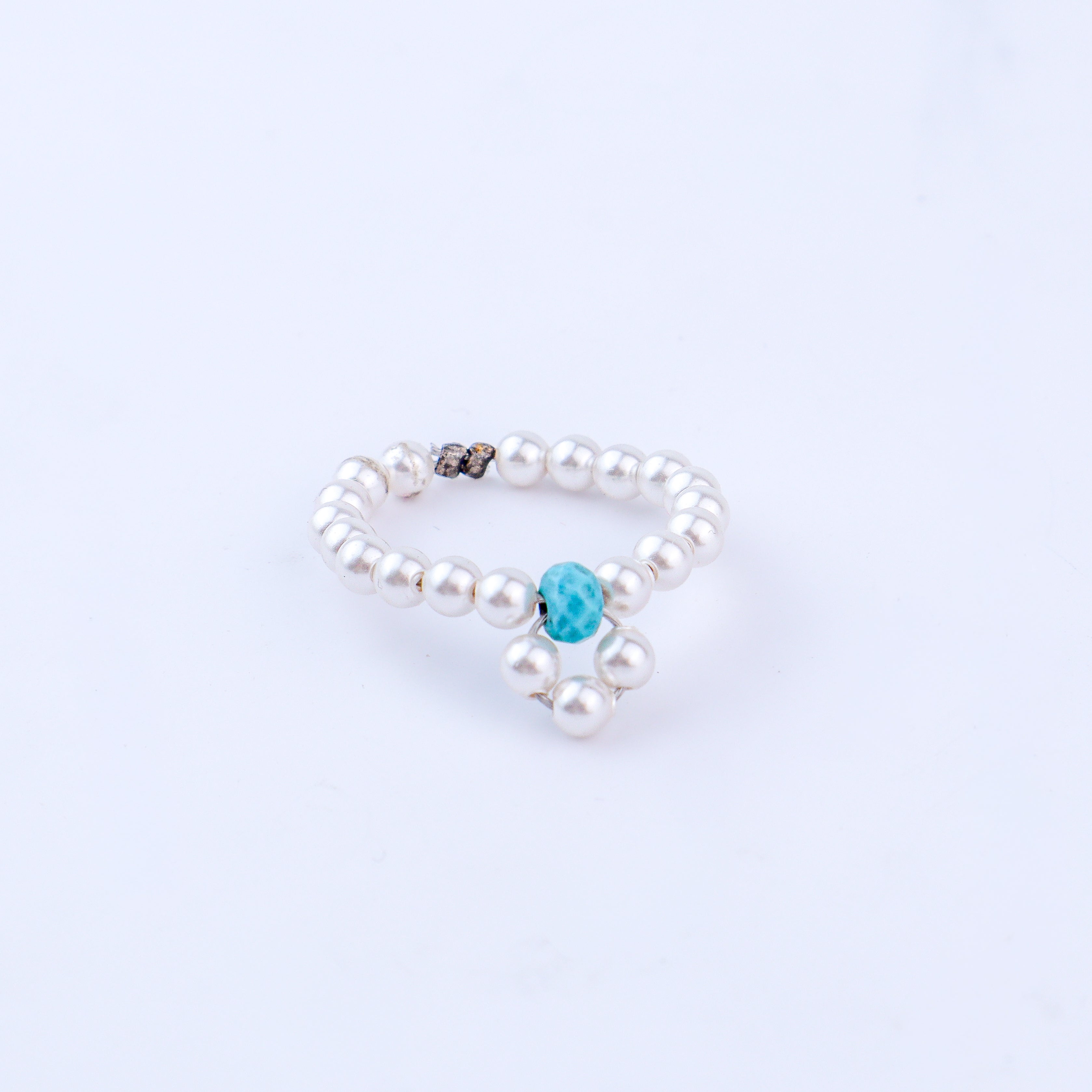 Turquoise and Pearl Beaded Ring