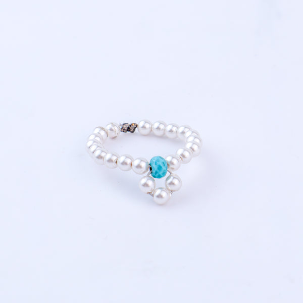 Turquoise and Pearl Beaded Ring