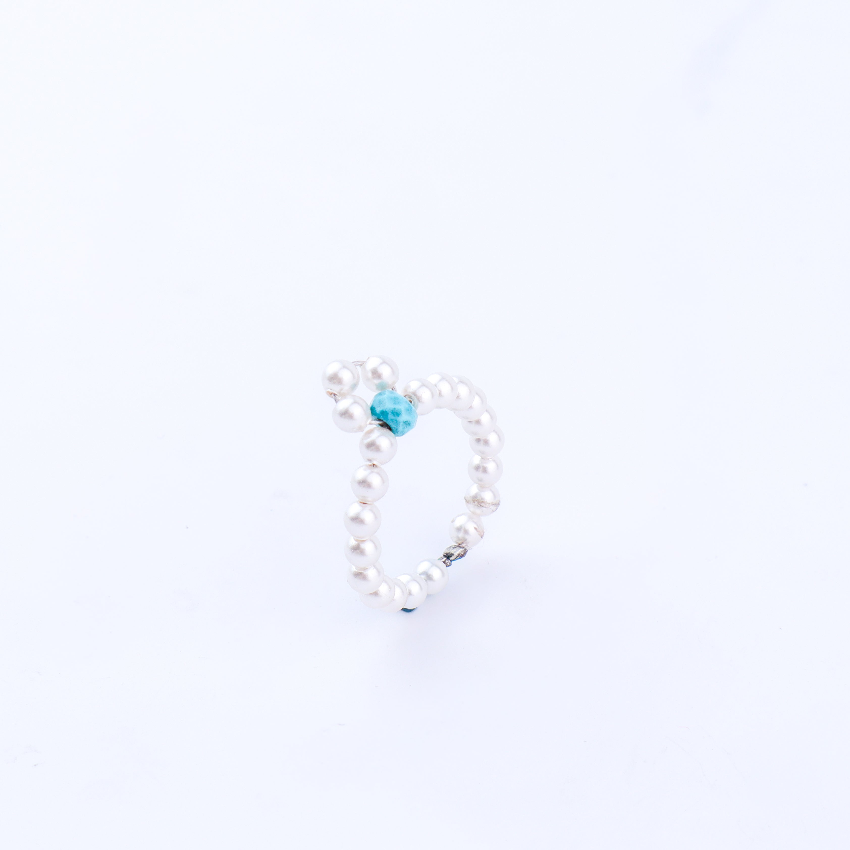 Turquoise and Pearl Beaded Ring