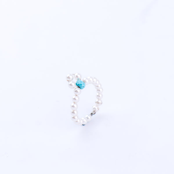Turquoise and Pearl Beaded Ring