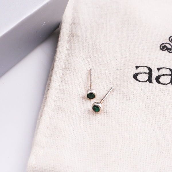 Green CZ Stone Stud | 92.5 Silver