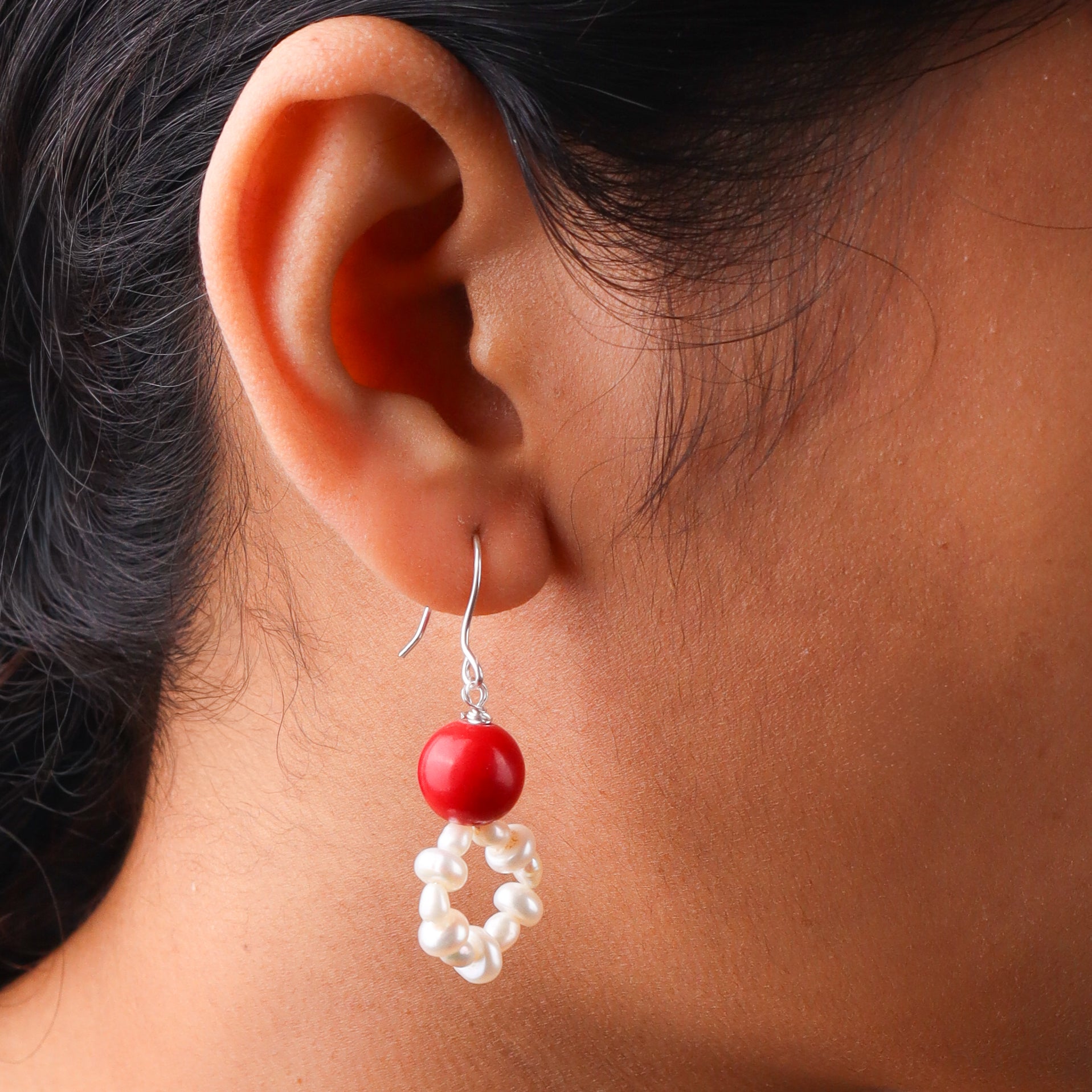 Coral & Pearl Silver Earrings (Project Handmade)