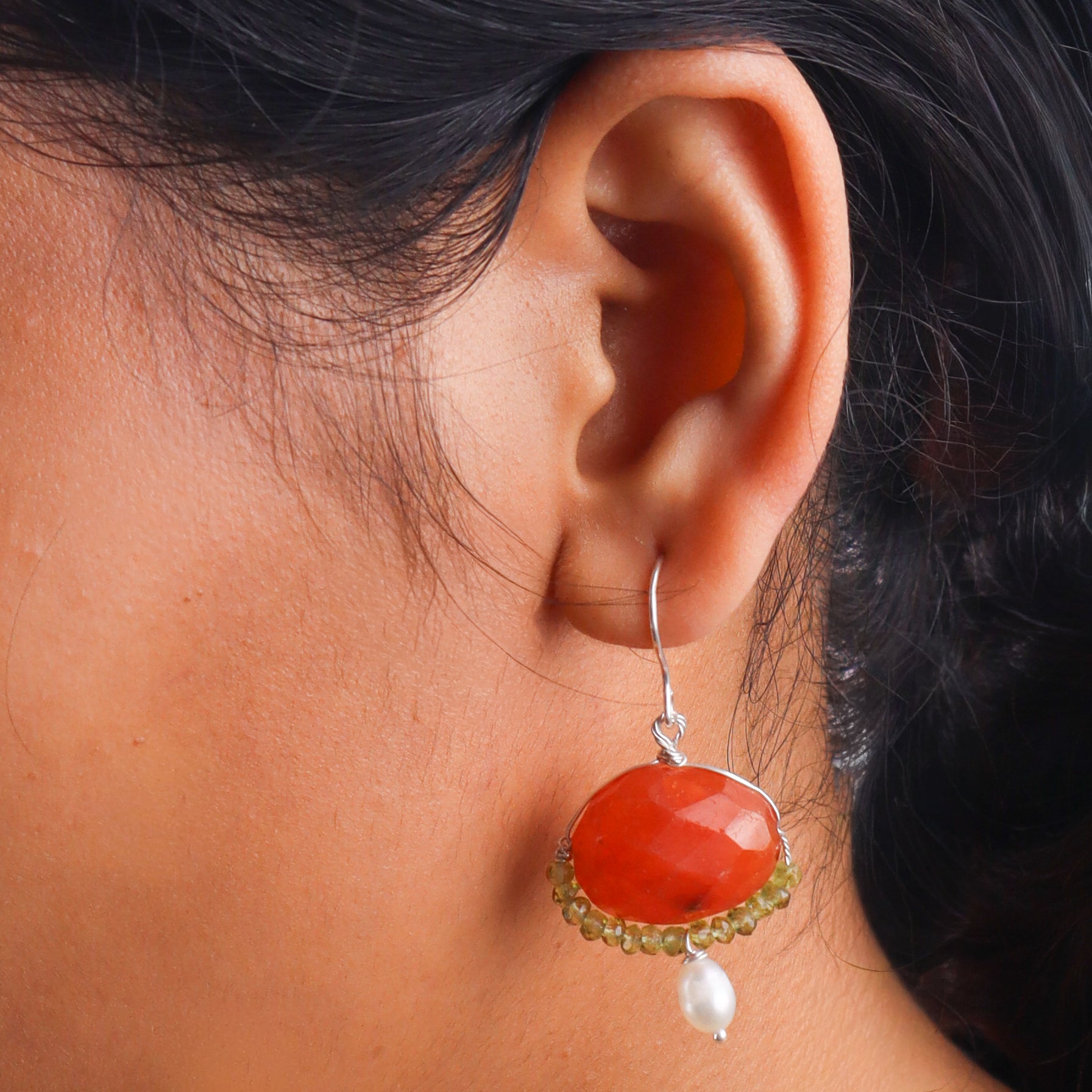 Carnelian & Peridot Silver Earrings (Project Handmade)