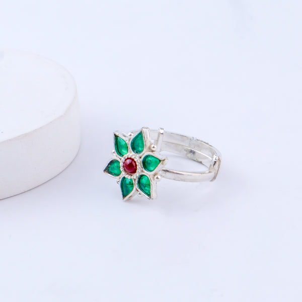 Green Nakshatra Flower Ring | CZ | 92.5 Silver