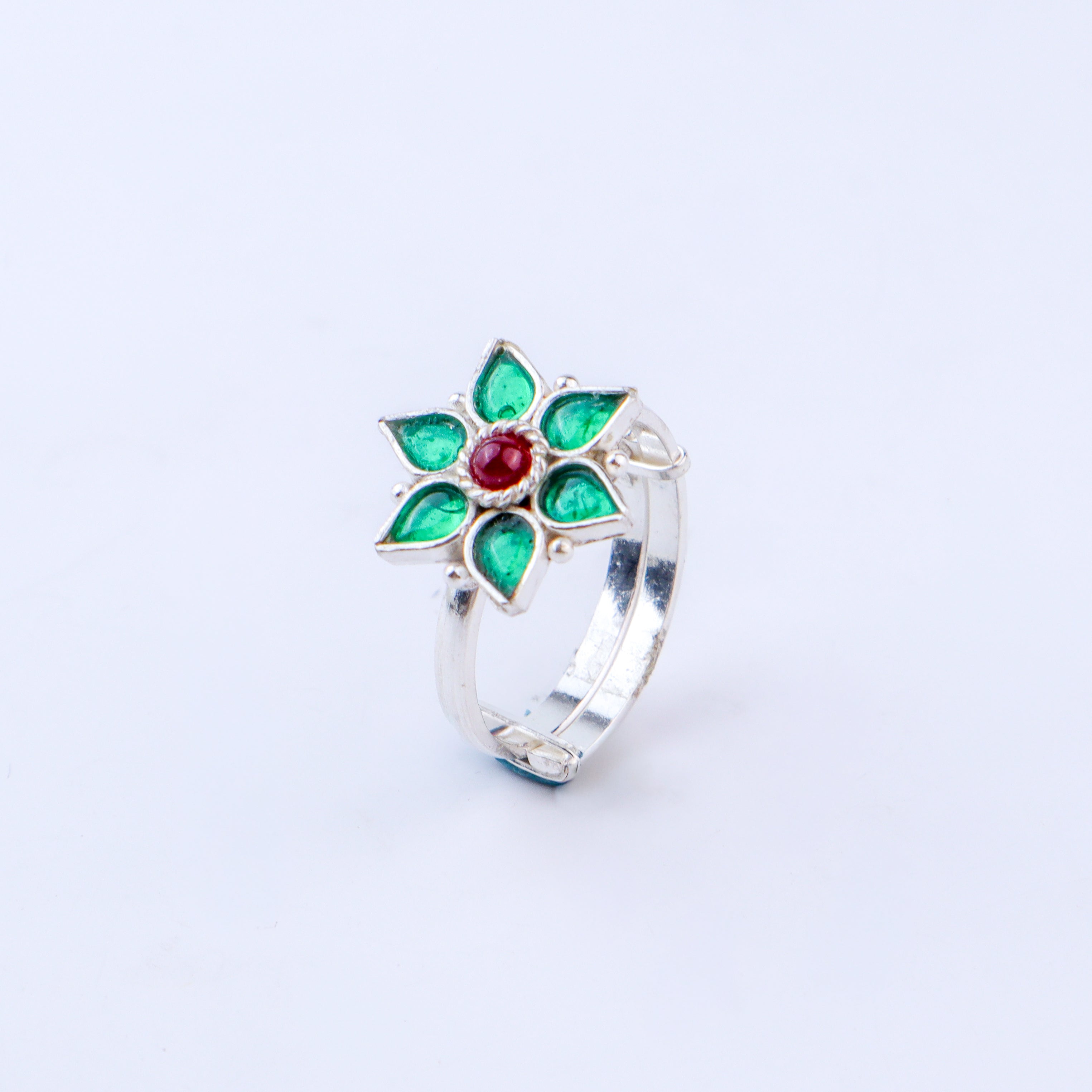 Green Nakshatra Flower Ring | CZ | 92.5 Silver