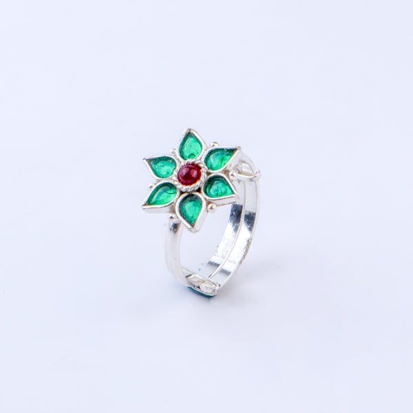 Green Nakshatra Flower Ring | CZ | 92.5 Silver